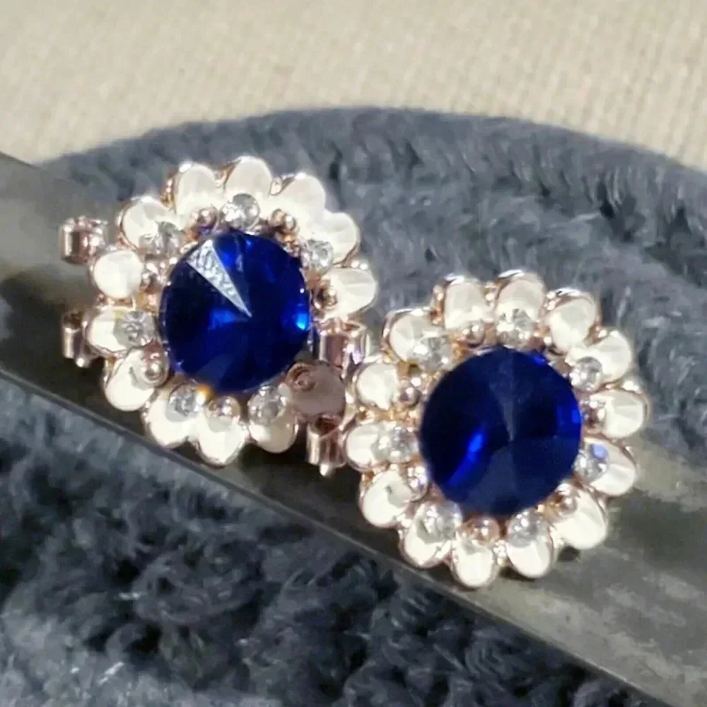 Sapphire Blue Lady Di Style Austrian Rivoli Crystal Earrings